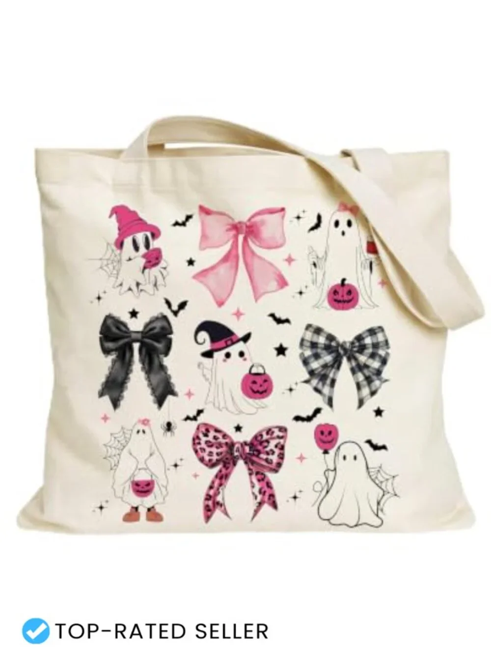 Halloween Ghost Tote Bag - Reusable Canvas Shopping Bag